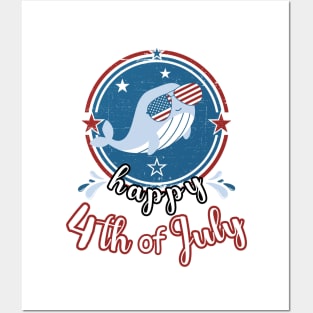 Cute Whale Happy 4th of July Posters and Art